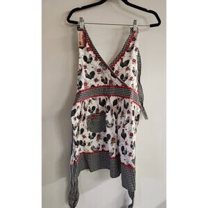 Cracker Barrel Rooster Hostess Red Black White  Designed Cooking Apron NWT